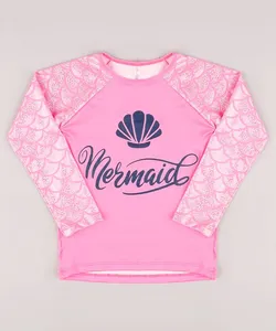 Blusa de Praia Infantil "Mermaid" com Brilho Holográfico Manga Longa Proteção UV50+ Rosa 8