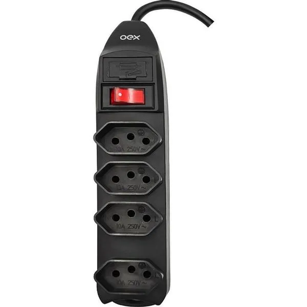 Filtro de Linha 4 Tomadas 1,5m 10A com LED Indicador e Fusível de Segurança Preto Newex Filtro de Linha 4 Tomadas 1,5m 10A com Fusível Bivolt Preto Newex