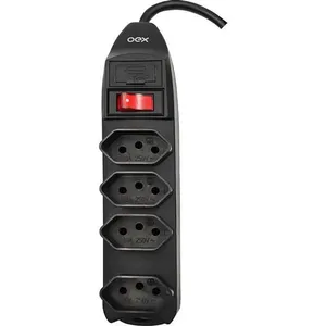Filtro de Linha 4 Tomadas 1,5m 10A com LED Indicador e Fusível de Segurança Preto Newex Filtro de Linha 4 Tomadas 1,5m 10A com Fusível Bivolt Preto Newex