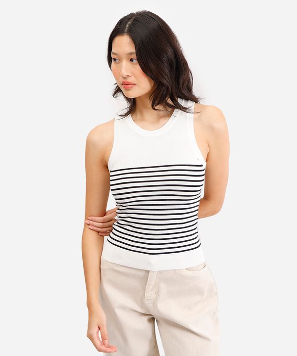 regata feminina de tricot listrada off white P