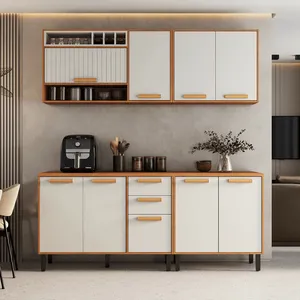 Cozinha Modulada Completa 4 Peças 9 Portas 2 Gavetas com Tampo Itatiaia Napoles | Cinamomo/Off White