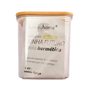 Pote Hermético Futuro 1450ml Plástico PET e Bambu 13x13x13,5cm LM4076FTO - honeyhome