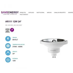 Lâmpada LED Save 12W 4000K AR111 Autovolt BR SE-105.2867 765LM 24o IP40 Branco Casa Chafariz Lâmpada LED Save 12W 4000K AR111 Autovolt BR SE-105.2867 765LM Branco Casa Chafariz