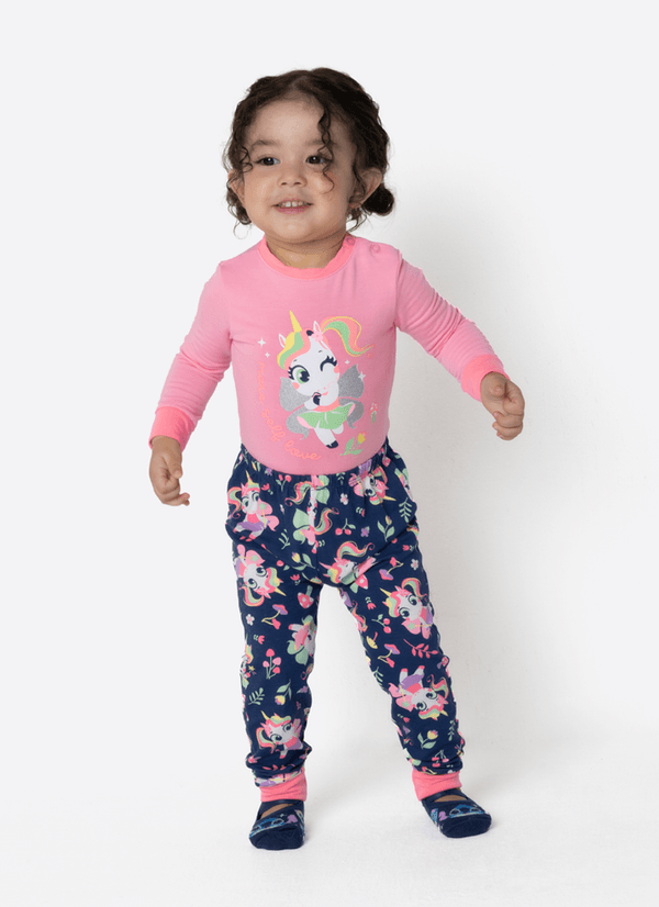 Pijama Manga Longa Viscolycra Bebê Menina Unicórnio Encantado 9 A 12 MESES