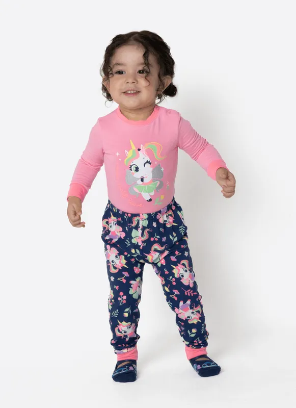 Pijama Manga Longa Viscolycra Bebê Menina Unicórnio Encantado 3 A 6 MESES