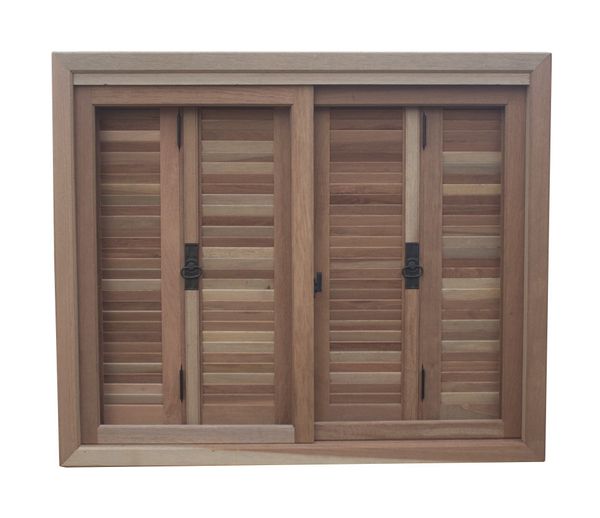 Janela de Madeira Cedrinho Rajado Pantográfica BH R13 140x120x12x2,2cm Vidro Liso