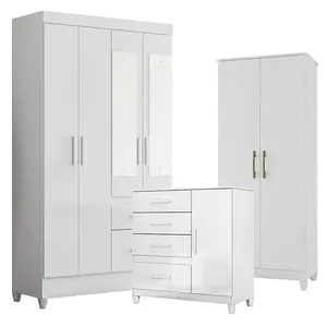 Guarda Roupa Infantil com Espelho Madri com Cômoda Vênus e Multiuso Jade 4 Portas Giratórias 2 Gavetas MDP Branco Brilho Guarda Roupa Infantil com Espelho Madri com Cômoda Vênus e Multiuso Jade 4 Portas 2 Gavetas Branco