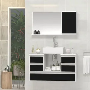 Conjunto Gabinete Polo 80cm Branco Preto