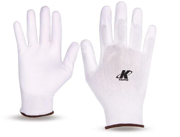 Luva Tricotada de Nylon com Revestimento em Poliuretano - KALIPSO Luva nylon palma poliuretano branca P02.09.11 - KALIPSO