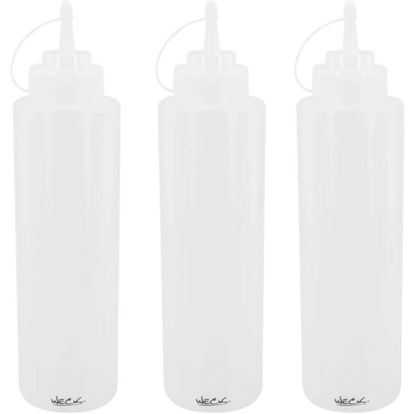 Kit 3 Bisnagas Plásticas 1L Flexíveis Weck para Molhos Caldas Maionese Transparente