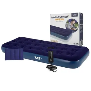 Colchão Solteiro Inflável + Bomba De Ar + Travesseiro Vg Plus