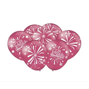 Balão Redondo 9" Festcolor Feliz Aniversário 25 Unidades 23cm Rosa Escuro (MP)