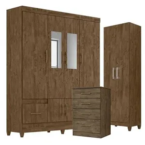Kit Guarda Roupa Ms912 com Cômoda Ms913 e Armário Multiuso New Íris 6 Portas 2 Gavetas MDP 165cm Marrom Moval Guarda Roupa Ms912 com Cômoda Ms913 e Armário Multiuso New Íris 6 Portas 2 Gavetas MDP 165cm Marrom