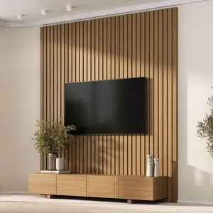 Rack com Painel Ripado para TV até 75 Polegadas 200cmx250cm Liso Aruá CabeCasa MadeiraOriginals Marrom Jatobá Jatoba