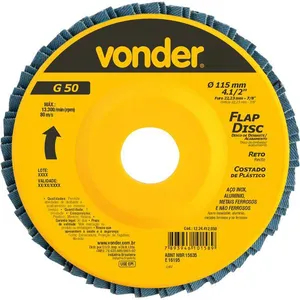Disco de Lixa Flap Disc 4.1/2" Grão 50 Reto 1224412050 VONDER