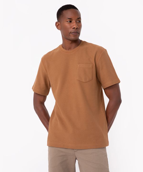 camiseta de algodão com bolso manga curta bege M