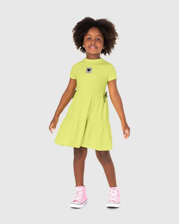 Vestido Infantil Detalhe Laço Lateral Em Algodão Malwee Kids Verde - 12