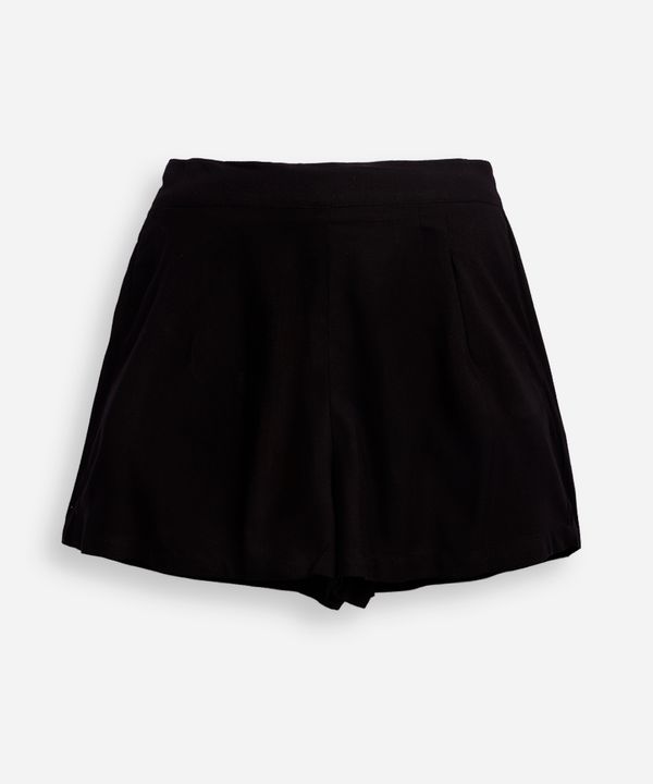 short mom juvenil de viscose com pregas preto 10