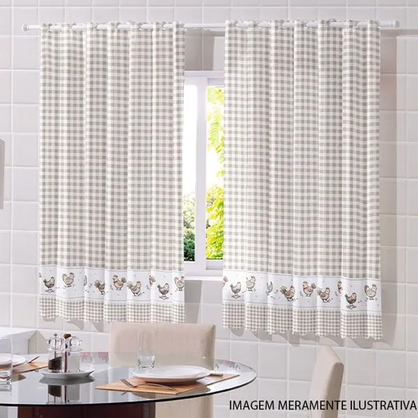 Cortina Para Cozinha Bella & Co Luna Chicken 220x140cm (MP)