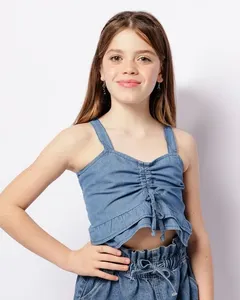 Regata Jeans Juvenil Cropped Colissê Frontal Azul 14