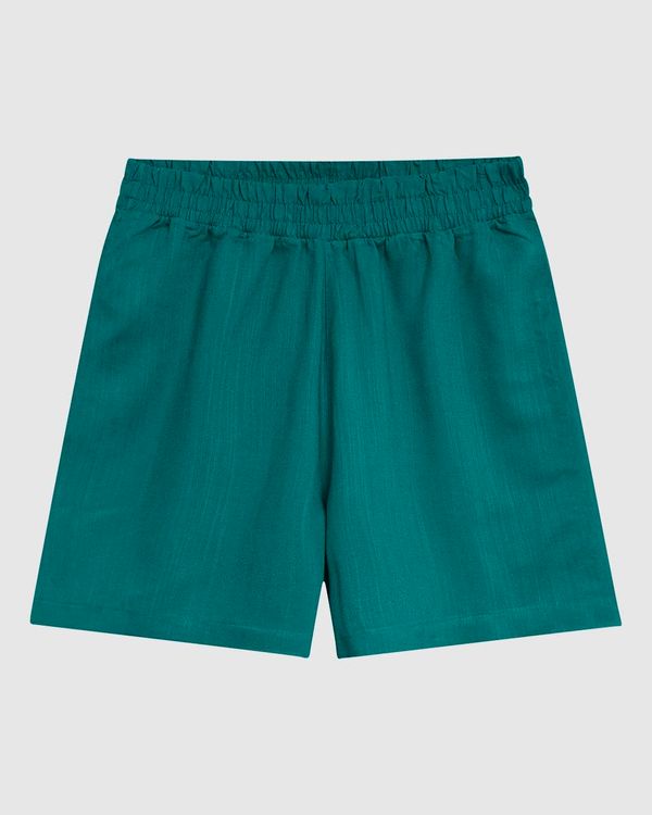 Shorts Feminino Cintura Alta Cós Elástico Em Viscolinho Verde - M