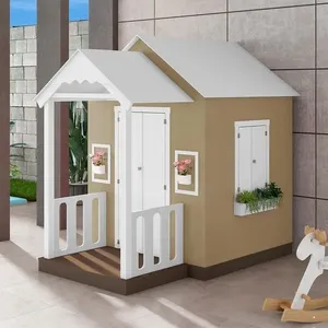 Casinha de Brinquedo com Varanda e Cerca Artesanal L12 Bege em MDF Criança Feliz Casinha de Brinquedo com Varanda e Cerca L12 Bege MDF Criança Feliz