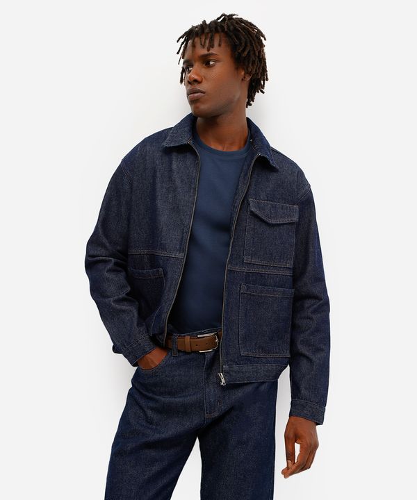 jaqueta masculina com bolsos jeans azul M