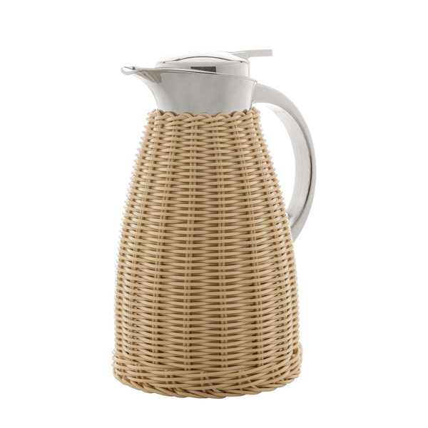 Garrafa Térmica 1,5 Litro, Aço Inox com Rattan Plástico, Bege - 28792