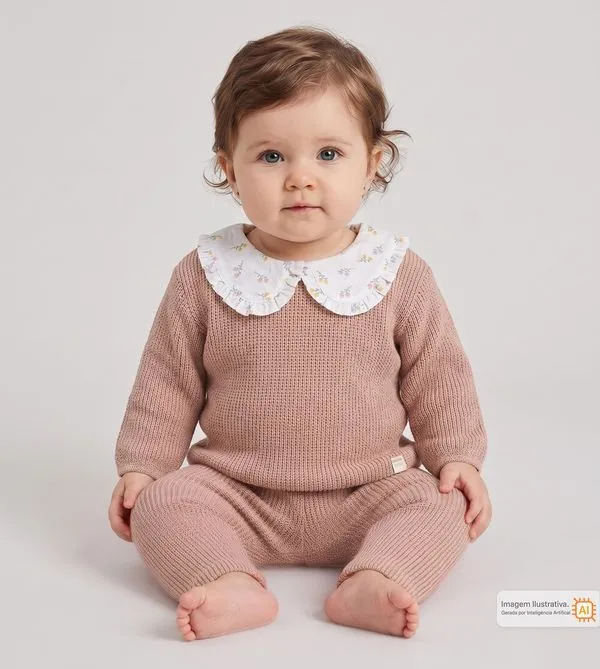 Conjunto Tricot Floral Rosa - P