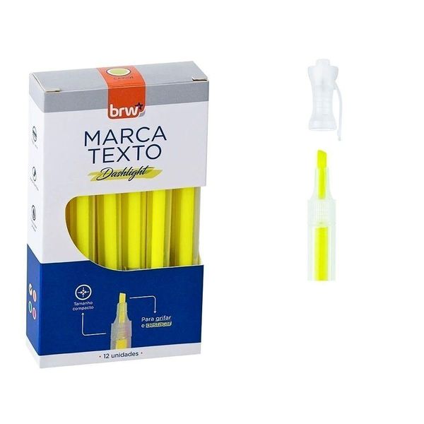 2 Caixas Marca Texto Fluorescente Transparente 12 Unidades Brw Amarelo