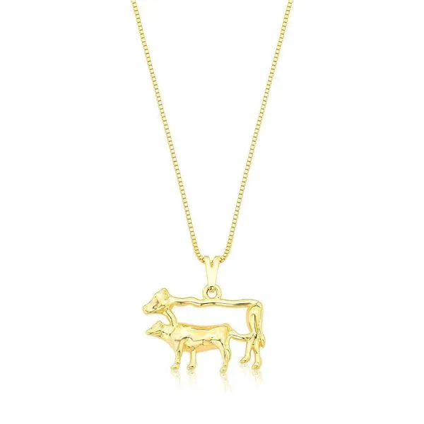 Colar Vaca Com Bezerro Em Corrente Veneziana Revestido Em Ouro