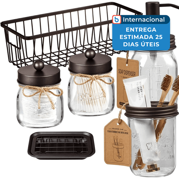Conjunto para Banheiro 6 Potes Sheechung Vidro Marrom A-MBI