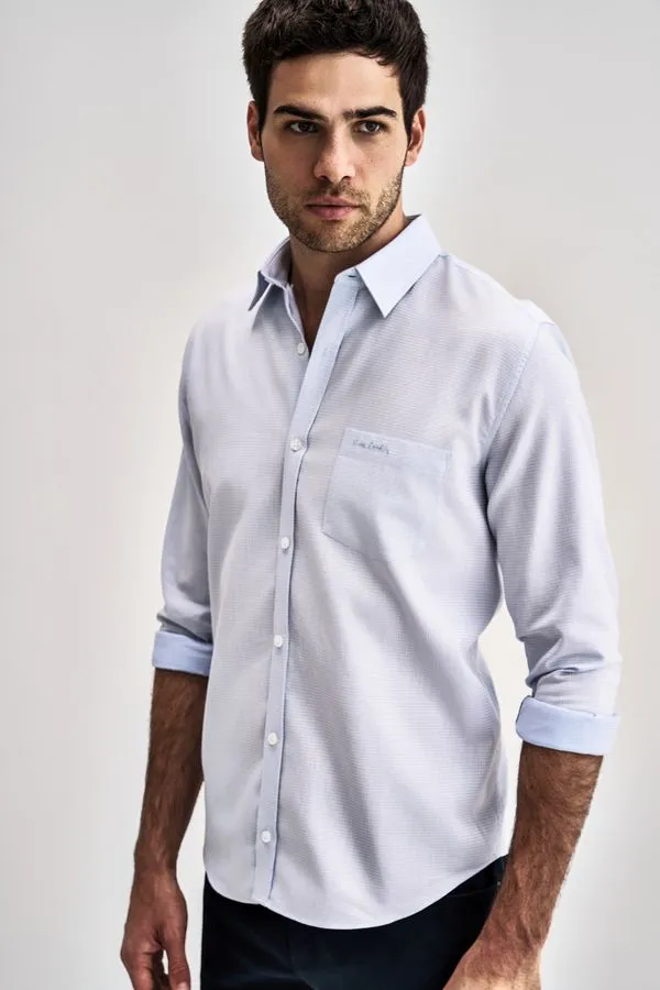 Camisa Clássica Manga Longa Maquinetada - Azul - 5