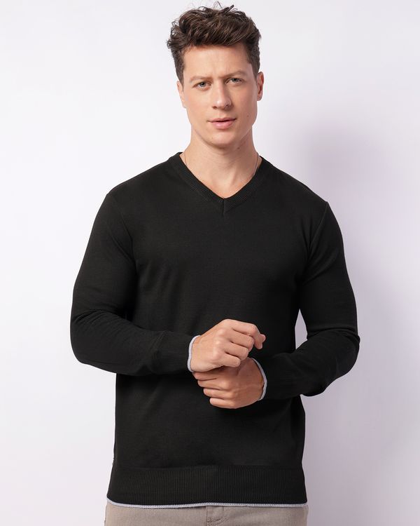 Suéter Masculino Tricô Gola V Preto P