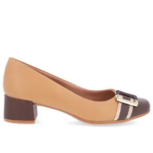 Scarpin Marrom Salto Bloco Couro 34