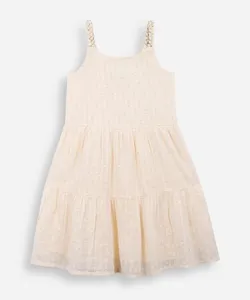 vestido infantil com alça trançada bege 4