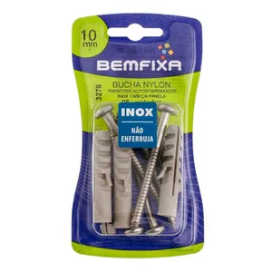 Parafuso Inox Auto Atarraxante Phillips Bemfixa 6,3x70mm com Bucha 10mm Cartela 5 Unidades