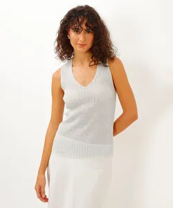 regata de tricot lurex decote v prata G