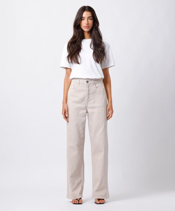 calça reta new york feminina de sarja mindset bege 42