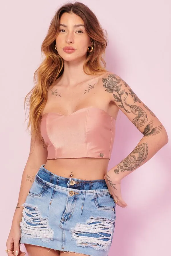Top Feminino Up Glam Decote Coração Planet Girls Rosa Médio PP
