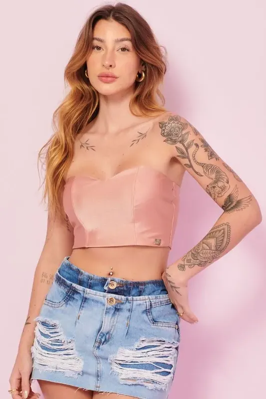 Top Feminino Up Glam Decote Coração Planet Girls Rosa Médio PP