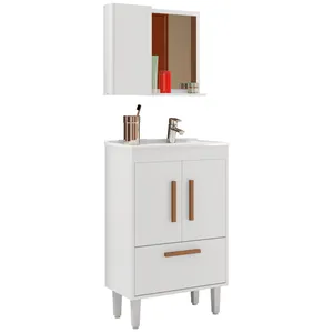 Conjunto para Banheiro, Com Cuba, 3 Portas, 3 Prateleiras, 1 Espelho - Toronto Branco