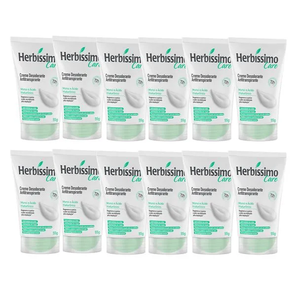 Kit Desodorante Antitranspirante Creme Herbíssimo Care Monoi e Ácido Hialurônico 55g - 12 Unidades Kit Desodorante Antitranspirante Creme Herbíssimo Care Coco E Vitamina C 55g - 12 Unidades