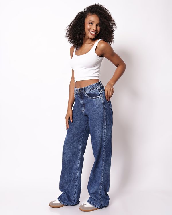 Calça Jeans Wide Leg Feminina Biotipo Azul 42