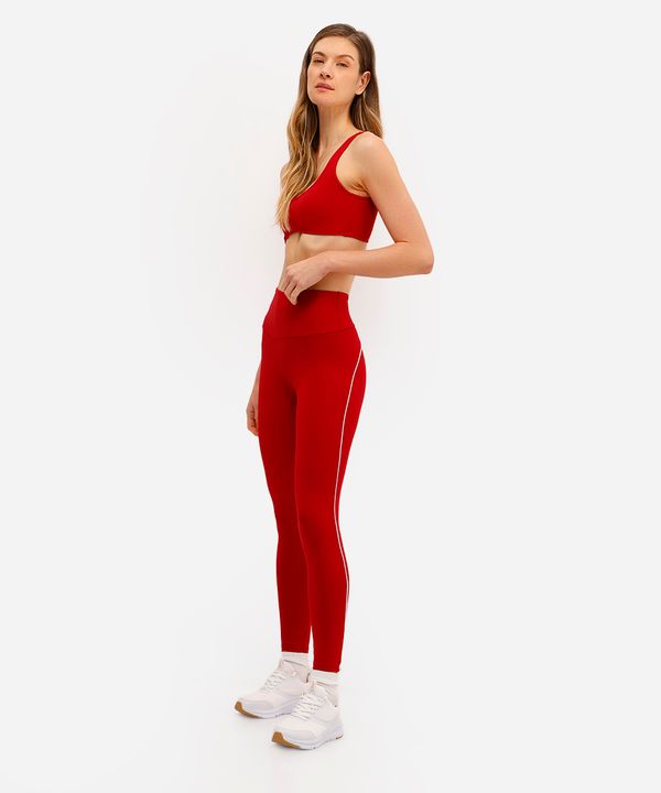 calça legging esportiva com nervuras vermelha G