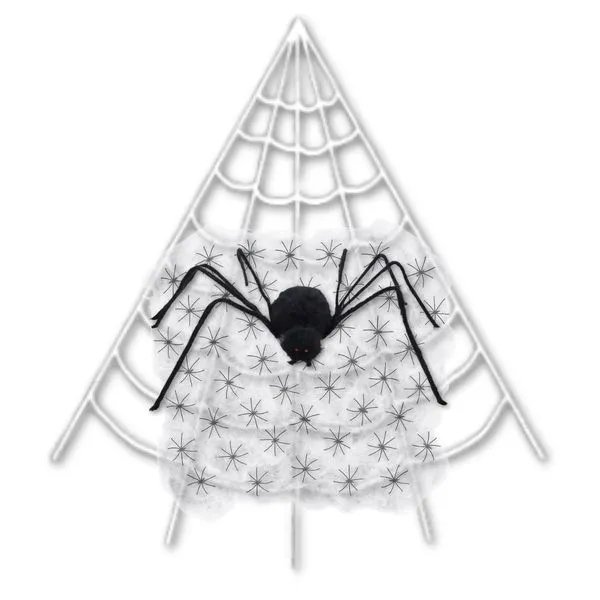 Kit Decoração Halloween Teia de Canto 5M e Aranha Gigante de Poliéster e Plástico Cromus Kit Decoração Halloween Teia de Canto 5M e Aranha Gigante Cromus