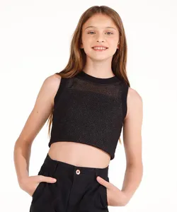cropped juvenil tela com lurex preto 16