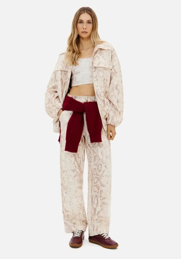 Calça Balloon Estampada Cintura Alta Bege G