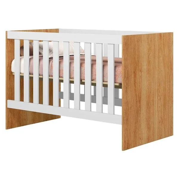Berço Americano Soft MDF Amadeirado e Branco Acetinado Tigus Móveis Berço Americano Soft MDF Amadeirado e Branco Tigus Móveis