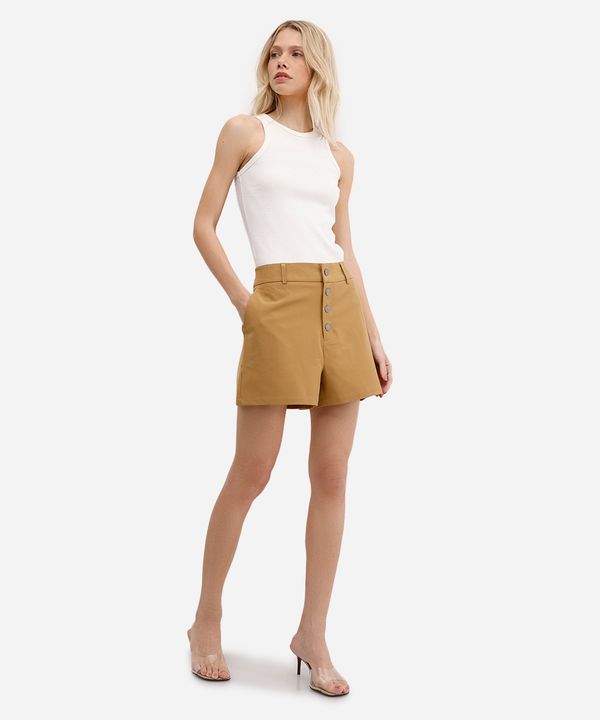 short feminino de alfaiataria com botões bege 40
